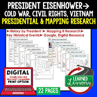 President Eisenhower, American History Research Graphic Organizers, American History Map Activities, American History Digital Interactive Notebook, American History Presidential Research, American History Summer School