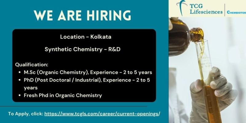 Job Availables, TCG Lifescience Job Vacancy For Msc Organic Chemistry/ Fresher P.h.D