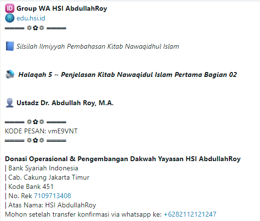 Halaqah 5 ~ Penjelasan Kitab Nawaqidul Islam Pertama Bagian 02