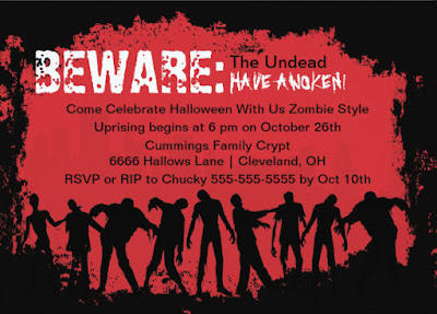  Zombie Red Halloween Party Invitation