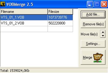 VOBMerge : Collez facilement des fichiers VOB