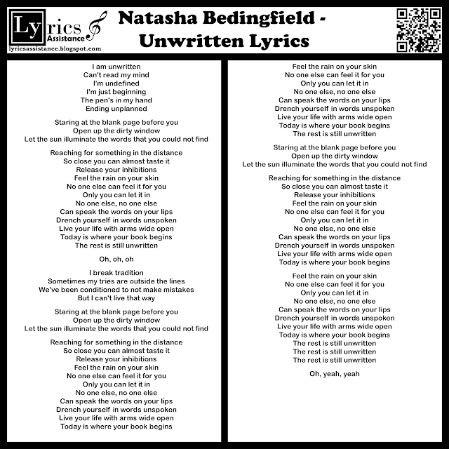 Natasha Bedingfield - Unwritten Lyrics | lyricsassistance.blogspot.com