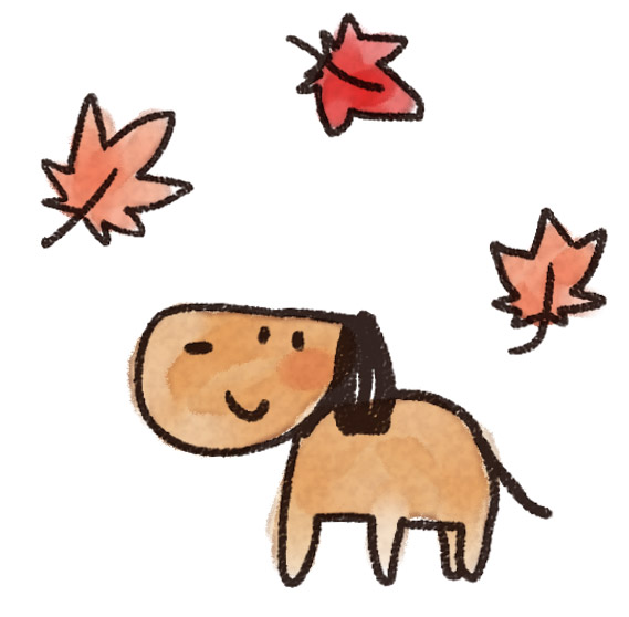 紅葉のイラスト もみじと犬 ゆるかわいい無料イラスト素材集