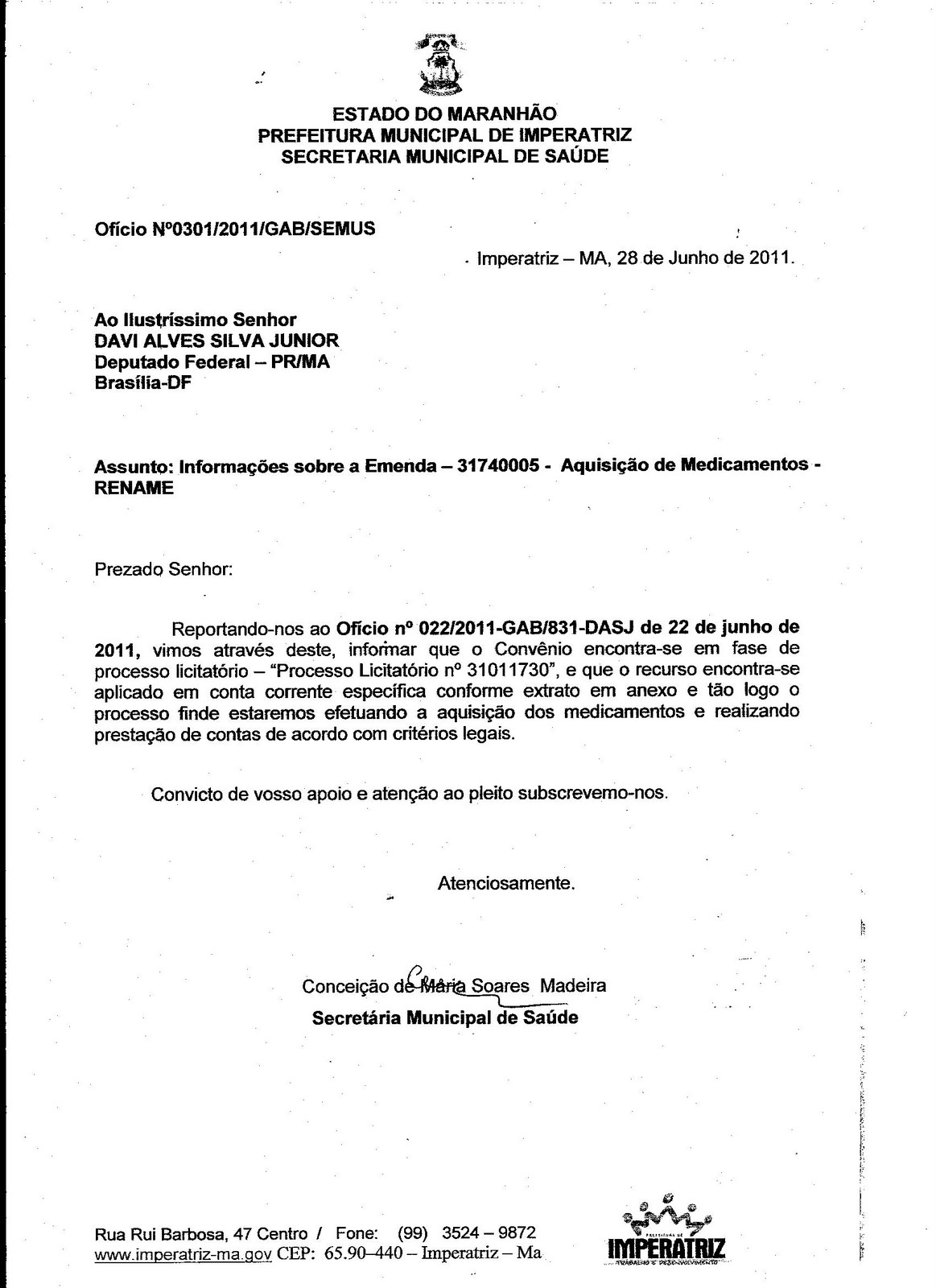 Holden Arruda: Dra. Conceição responde em oficio a 