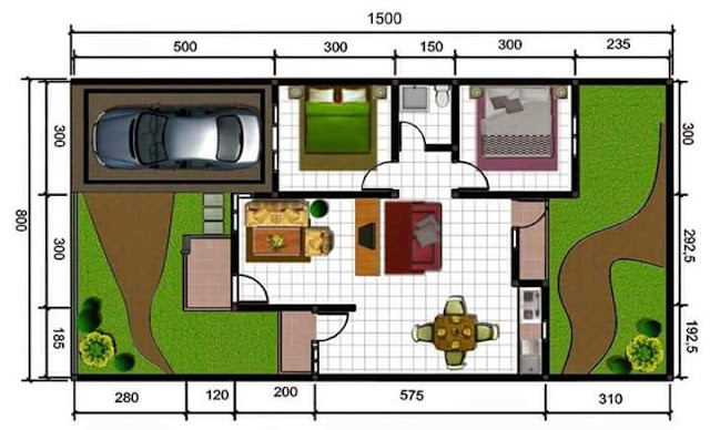 Contoh Denah Rumah Tipe 45 Model Desain Minimalis 1 Lantai 