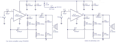 TDA2003 Car audio amplifier circuit and explanation