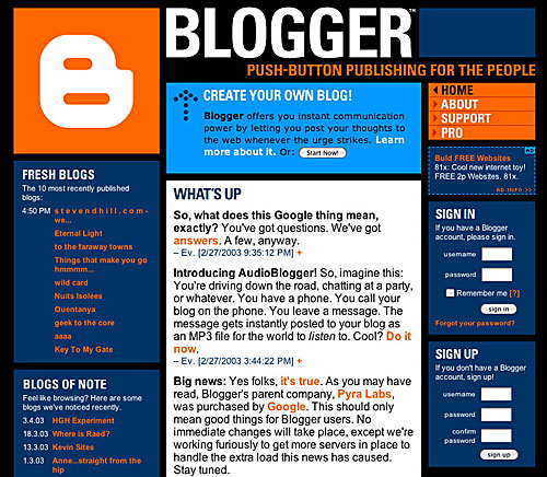 google blogger. το logger της Google