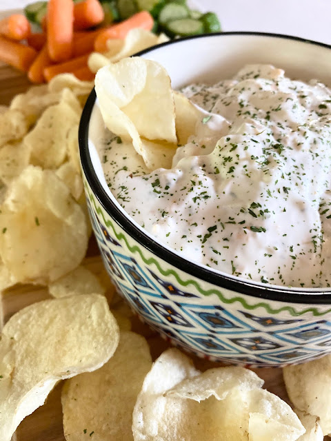 The BEST Chip & Veggie Dip. #sweetsavoryeats #deliciousdip #chipsanddip