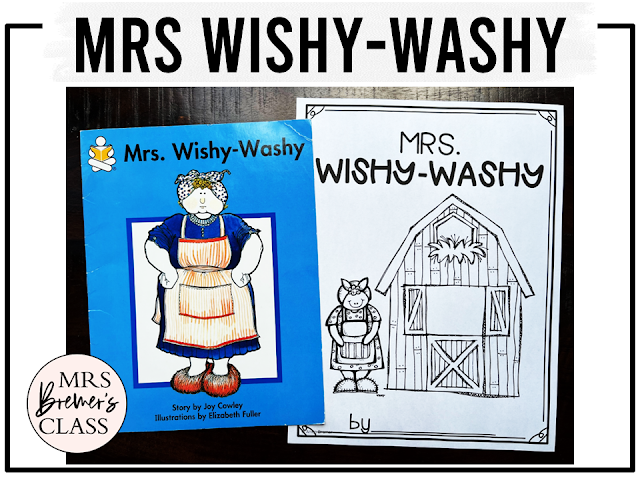 Mrs Wishy Washy book activities unit with literacy printables, reading comprehension activities, lesson ideas, companion worksheets for Kindergarten and First Grade