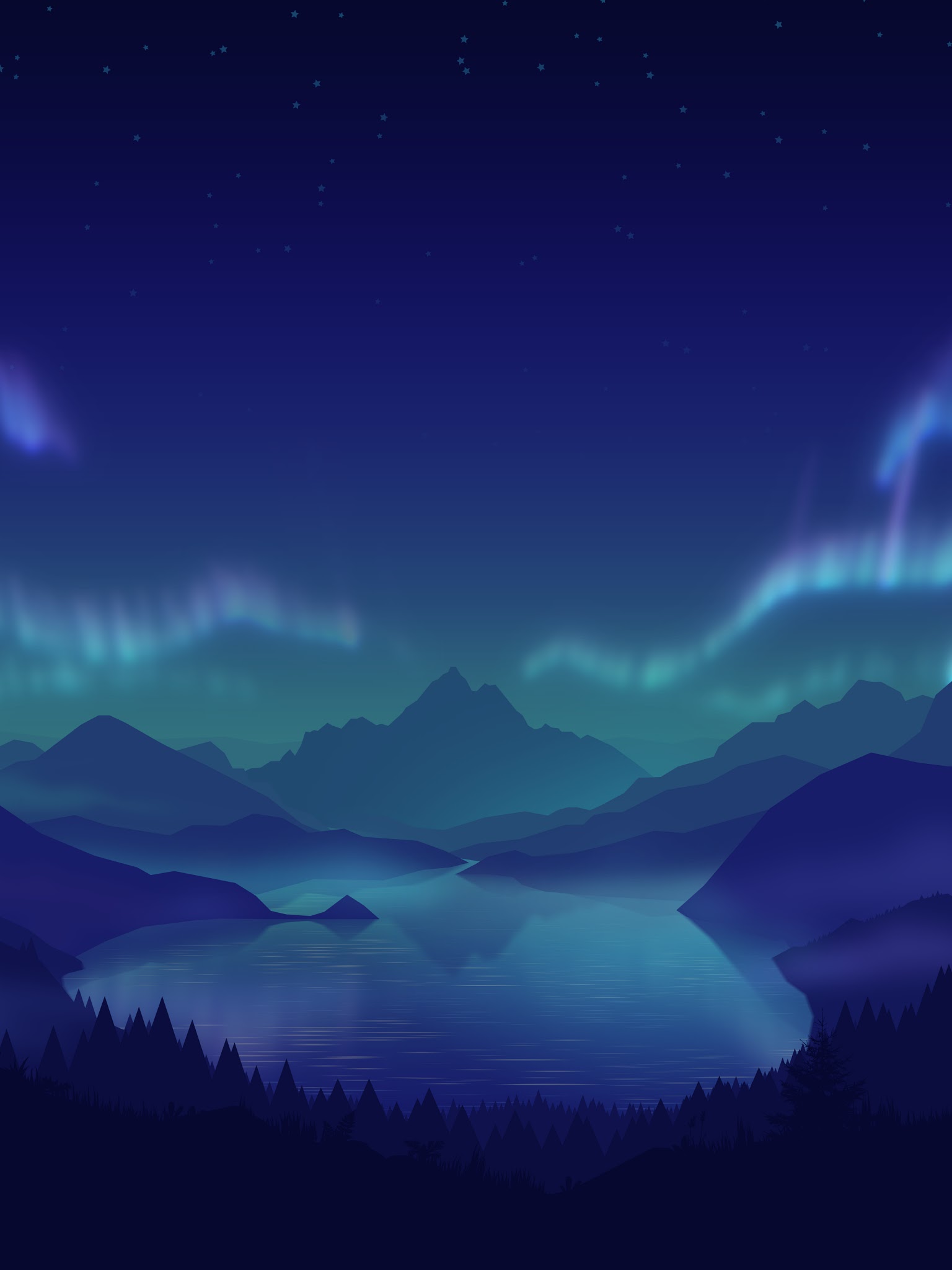 BEAUTIFUL ILLUSTRATION OF A LAKE AND NOTHEN LIGHTS. COOL FOR USE AS IPAD WALLPAPER