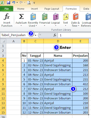 Langkah Memberi Nama Range Pada Excel 2