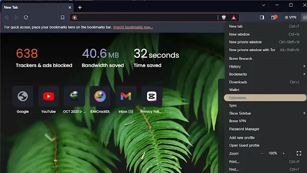 Open Brave Browser Extensions Tab