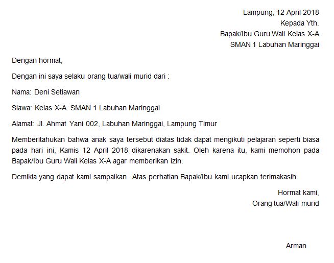 Surat Ketidakhadiran Sekolah Download