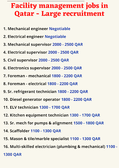 Facility management jobs in Qatar - Large recruitment