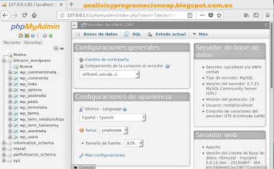 Pagina principal de phpMyAdmin