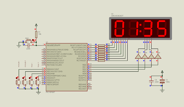 Using timer 0 and PortB interrupt on change to make a digital clock