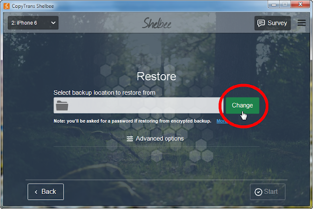 click change button to select backup