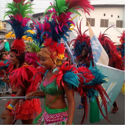 Ladies parade in their costume at Calabar carnival 2015