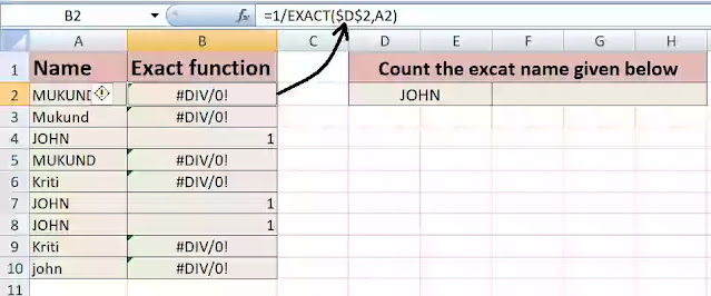 EXACTFunction with countif in excel in hindi