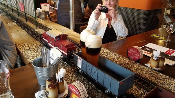 20 Innovative Food Inventions We Had Never Seen Before - A Miniature Train Delivered Our Beer At A Restaurant In Prague