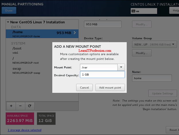 how install centos 7 with lvm