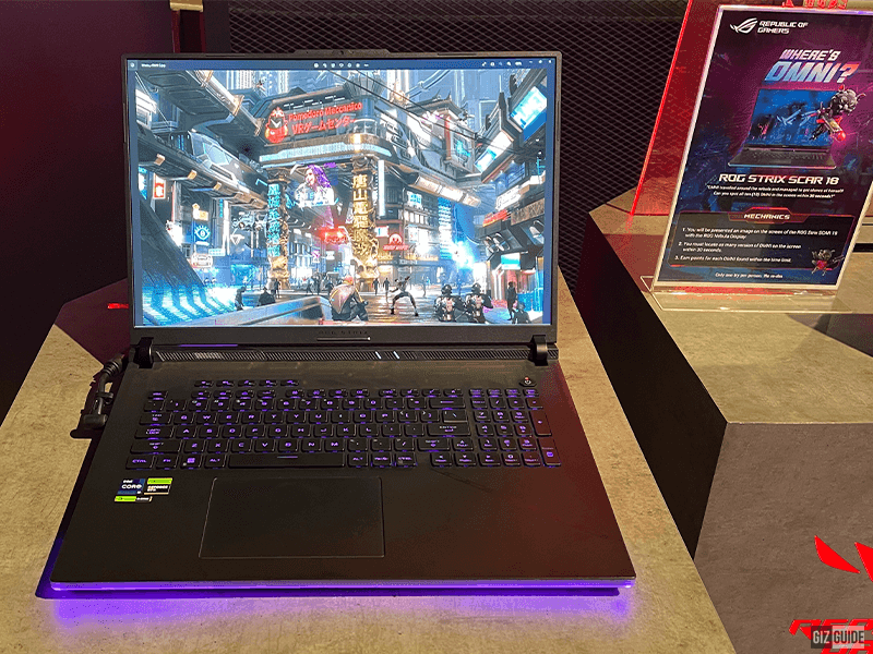 A photo of ASUS ROG's new gaming laptops with 13th Gen Intel core processors on display at a launch event in Manila, Philippines