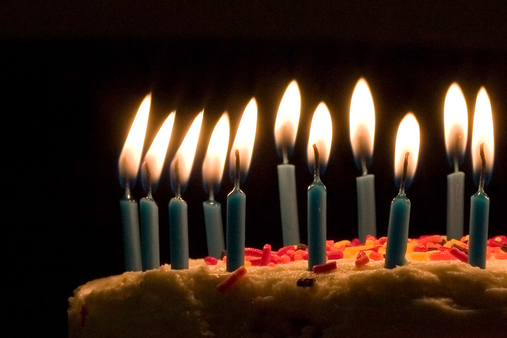 birthday cake 16 candles. A chocolate cake with candles.