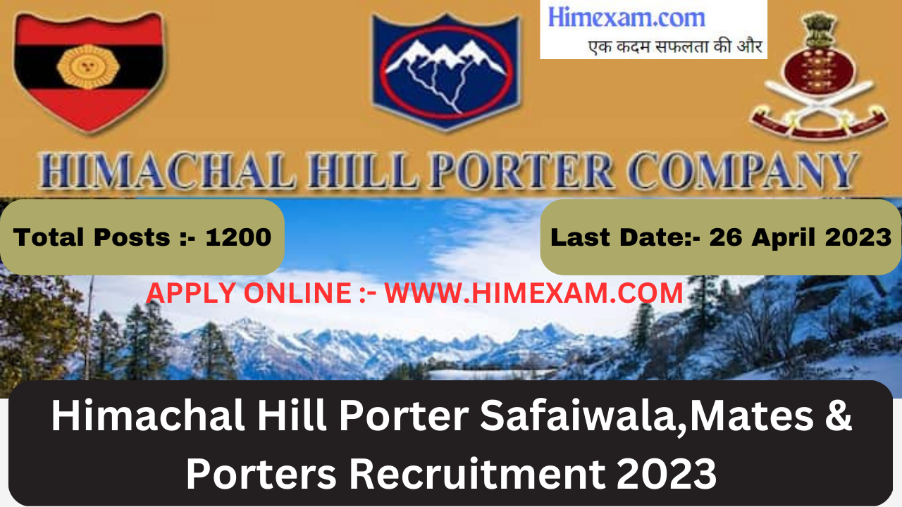 Himachal Hill Porter Safaiwala,Mates & Porters Recruitment 2023