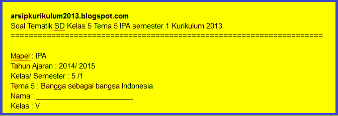 Soal Tematik SD Kelas 5 Tema 5 IPA semester 1 Kurikulum 2013  arsip kurikulum 2013