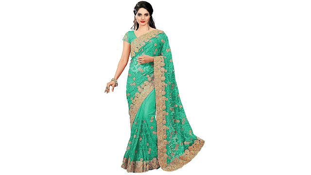 SareeShop Women's Net Saree With Blouse Piece MaterialÂ (ZohariGreen-SAREESHOP15# Green)