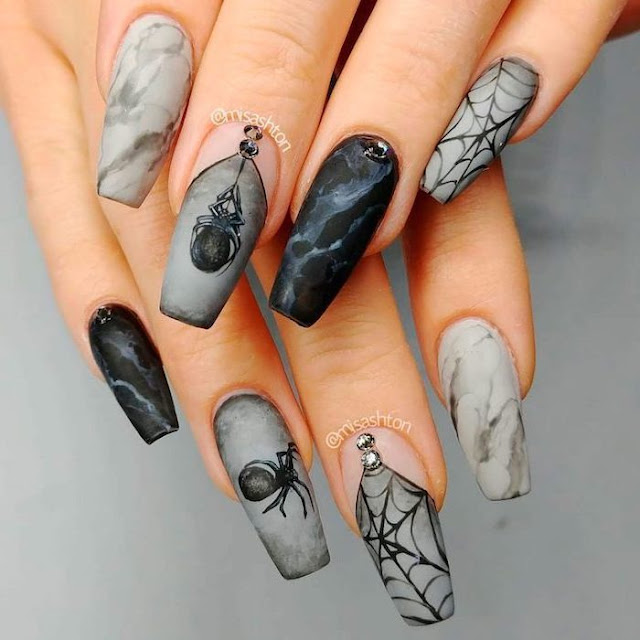 Spooky Spider Webs Halloween Nails Art