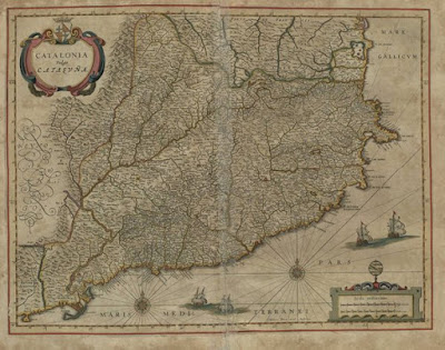 Dicen por ahí que Cataluña fue conquistada por España en 1714. Pero en este mapa de 1672 consta que ya formaba parte de ella