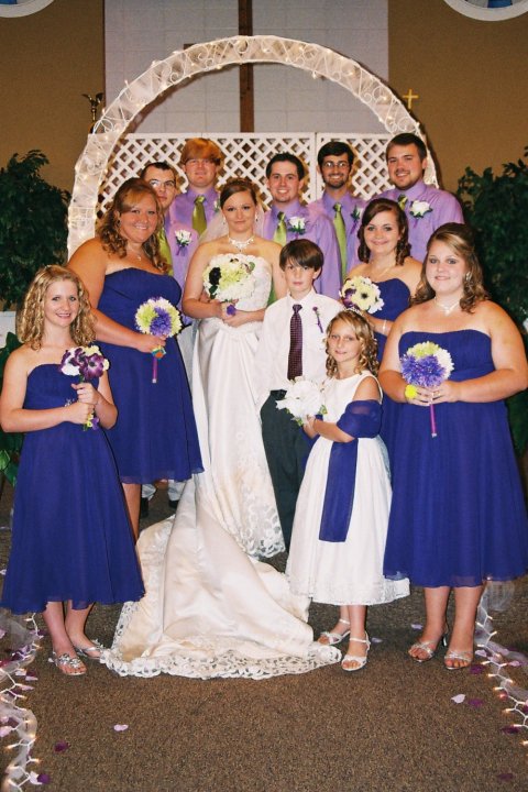 The theme was purple and green This was my wedding party