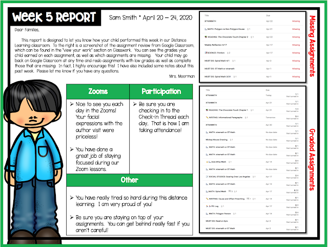 Weekly Report One Pager designed specifically to keep us all on the same page for distance learning.