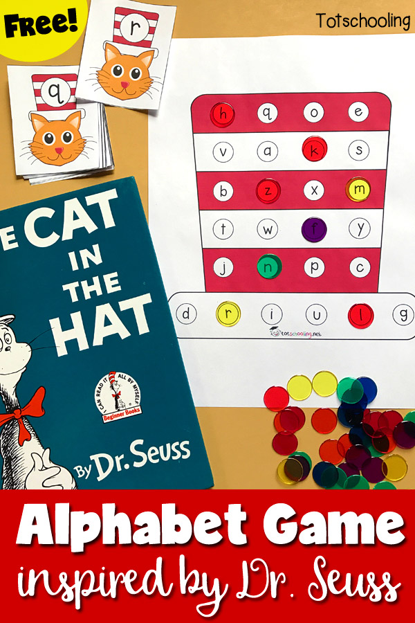 Cat In The Hat Alphabet Game Inspired By Dr Seuss Totschooling Toddler Preschool Kindergarten Educational Printables