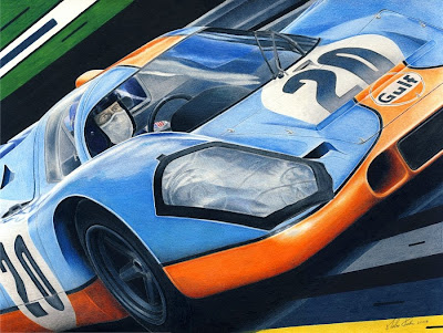 My latest drawing is showing Steve Mcqueen in the famous Gulf Porsche 917