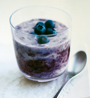 Blueberry Fool: Modern fruit fool of blueberries in a yoghurt and fromage frais base served in a glass
