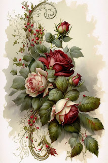 free red rose clipart Valentine design Victorian floral art