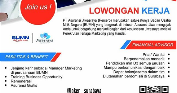 Lowongan Kerja Lowongan Kerja PT Asuransi Jiwasraya (Persero) Minimal D3 atau Sederajat  April 2024