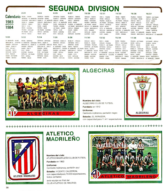 Álbum FUTBOL 84. Temporada 1983-83. Liga de 1ª y 2ª División, España. Editorial Panini. 2ª DIVISIÓN. ALCECIRAS C.F., ATLÉTICO MADRILEÑO C. F.