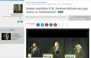 E.W. Jackson gay marriage Senate debate Virginia politics