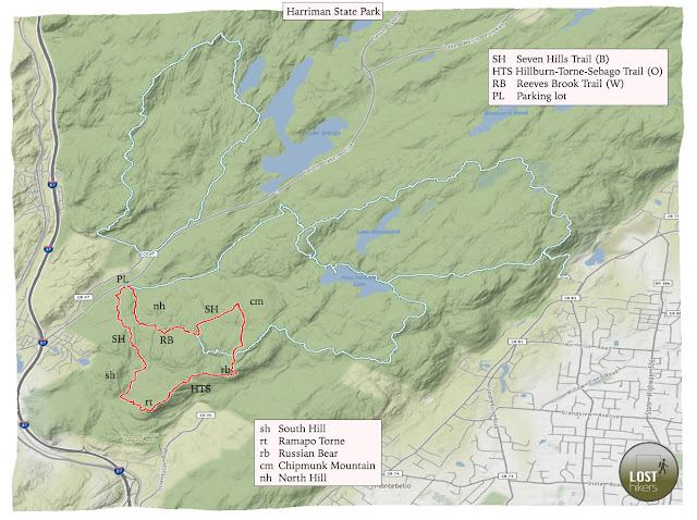 Ruta y mapa de la excursión en Harriman State Park: Seven Torne Reeves Hills