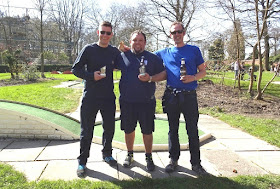 The top-three players at the Great Northern Minigolf Open (from l-r) Richard Gottfried (2nd), Scott Lancley (1st) and Russ Dent (3rd)