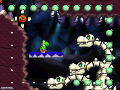 Yoshi combatiendo al dragón esqueleto de 3 cabezas