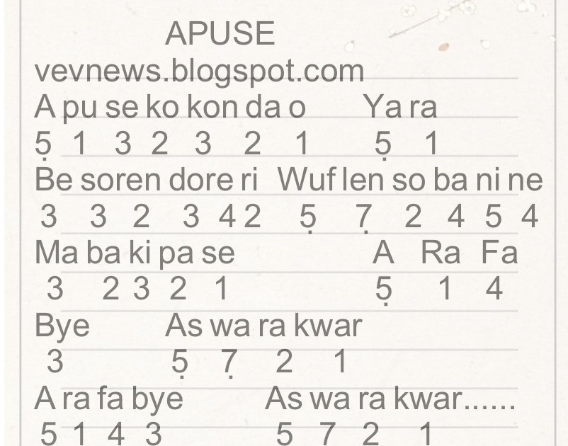 Not Lagu Apuse Pianika Not Angka Pianika Apuse Papua - vevnews