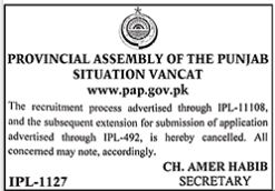 Provincial Assembly of the Punjab Jobs In  Lahore 2024