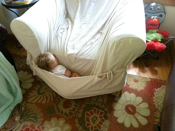 15+ Hilarious Pics That Prove Kids Can Sleep Anywhere - Napping Like A Kangaroo's Baby