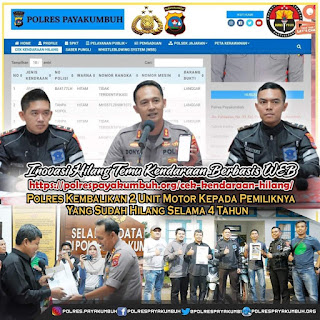 Inovasi Berbasis Website di Polres Payakumbuh, 2 Unit Motor yang Hilang 4 Tahun Akhirnya Kembali