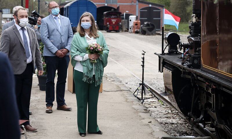 Princess Stephanie wore a green trousers by Boden, and silk blouse by Paule Ka, at Railway Museum and Tourism Association