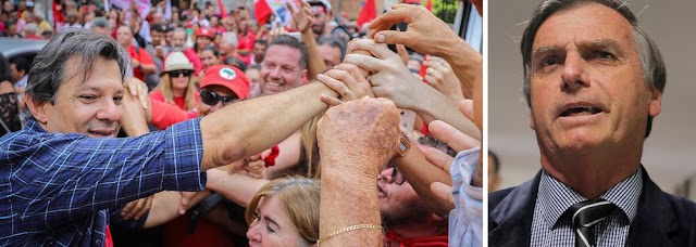 IBOPE: HADDAD CRESCE E SUPERA BOLSONARO NO SEGUNDO TURNO